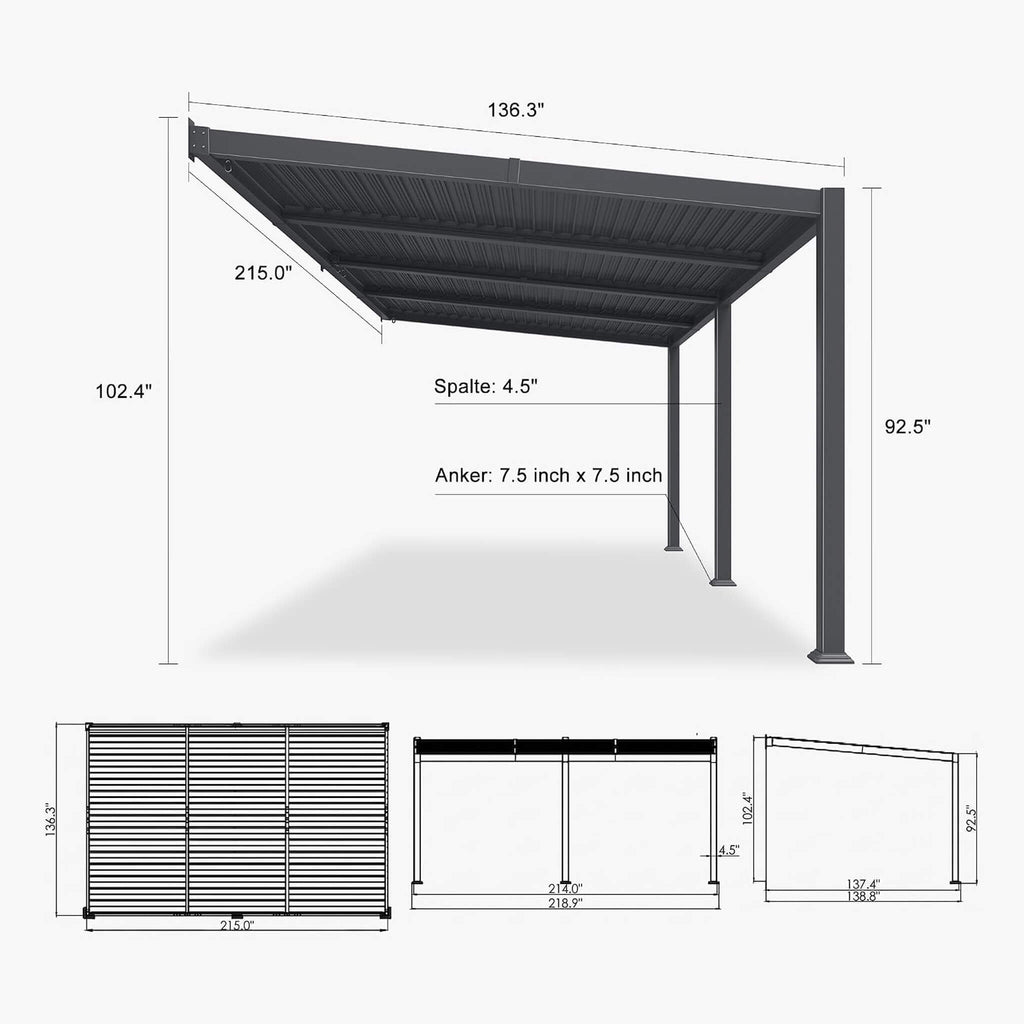 [11X18FT] Modern Wall-Mounted Louvered Pergola With Aluminum Frame (SAK69081)