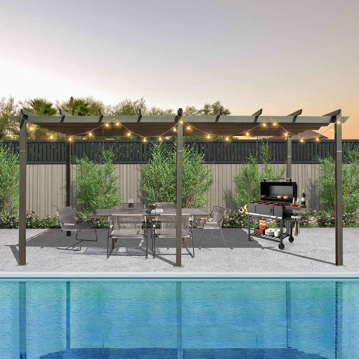 [11X20FT] Premium Outdoor Retractable Aluminum Pergola With Weather-Resistant Canopy (SAK54612)