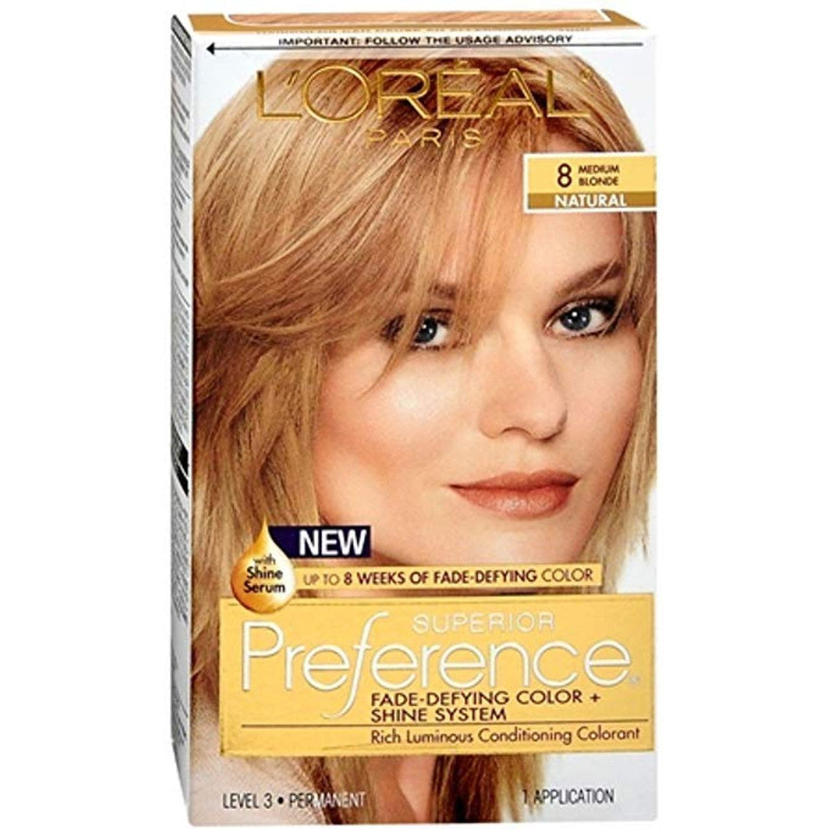 Superior Preference L'Oreal Paris Fade-Defying Shine Permanent Hair Color, 8 Medium Blonde, 1 Kit