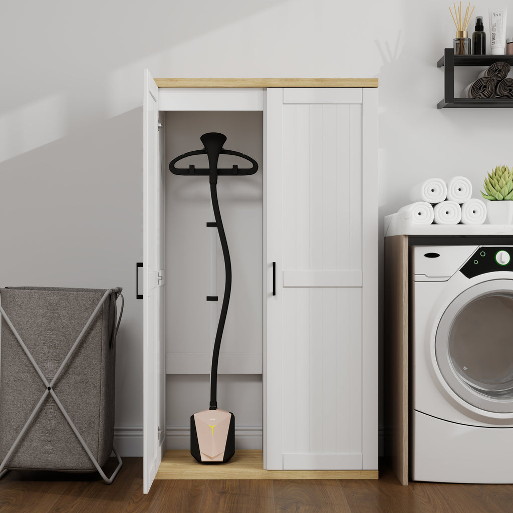 Tall Wooden Vacuum Storage Cabinet with Adjustable Shelf - White