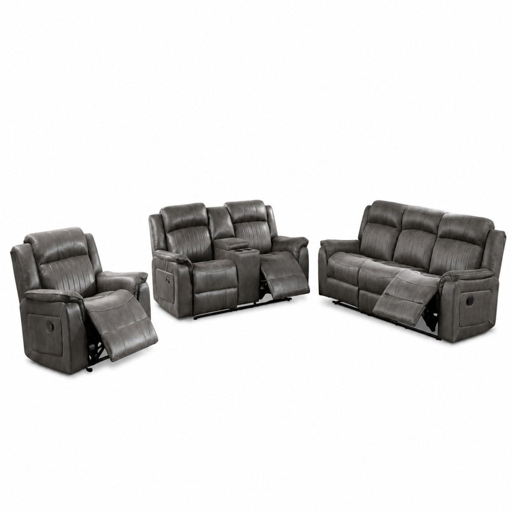 Contemporary Living Room Set with Manual Recliners - Dark Gray