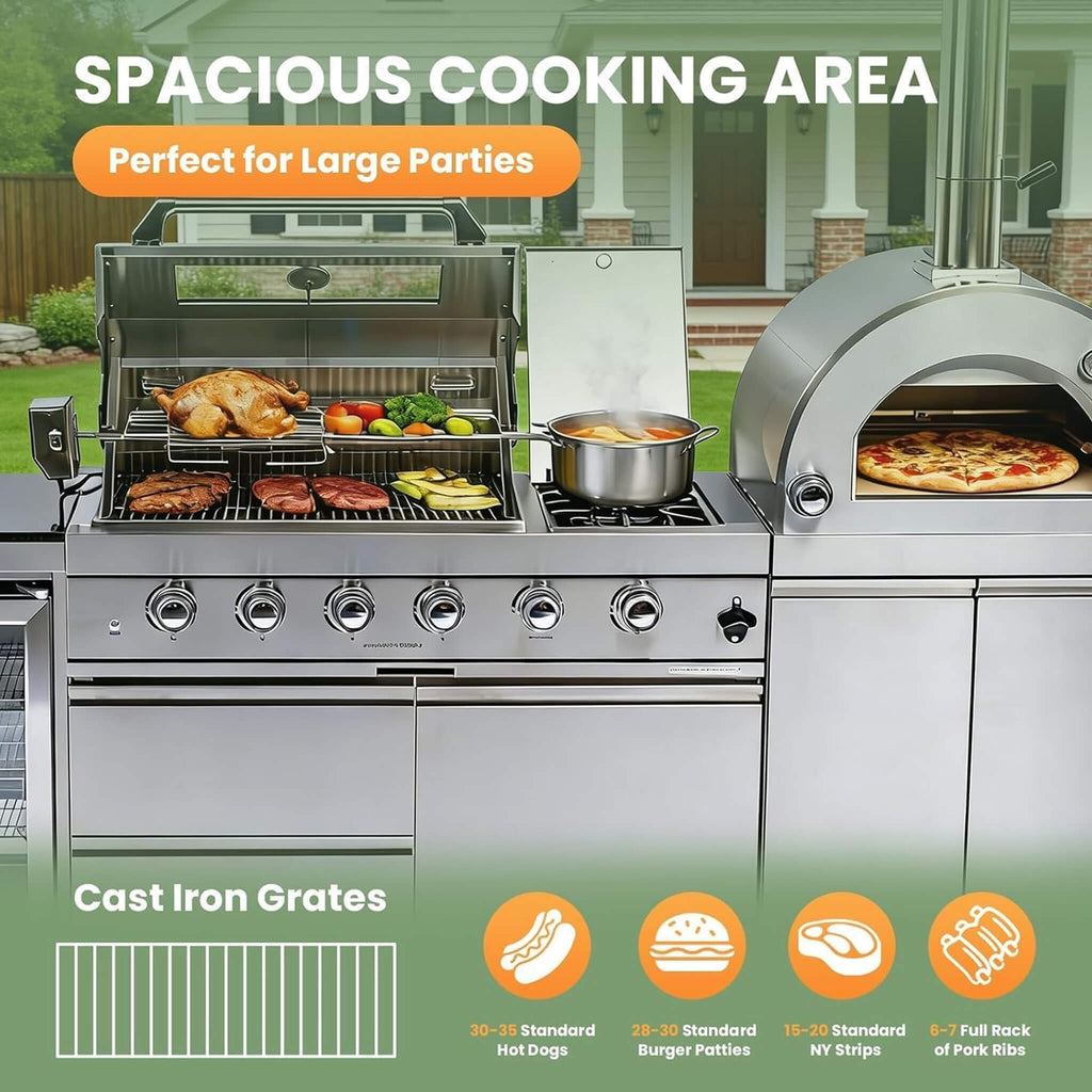 125-Inch 4-Burner 108K BTU Outdoor Kitchen Island With Pizza Oven, Rotisserie & Refrigerator (SAK55768)