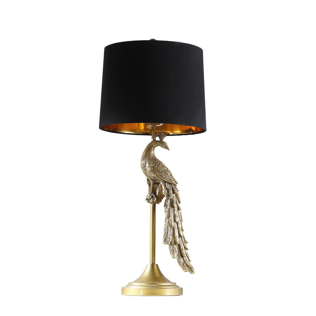 Modern Elegance Golden Peacock Table Lamp with Semi Drum Shade - Gold