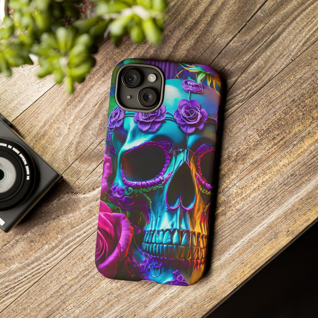 Neon Skull and Roses Vibrant Tough Phone Case