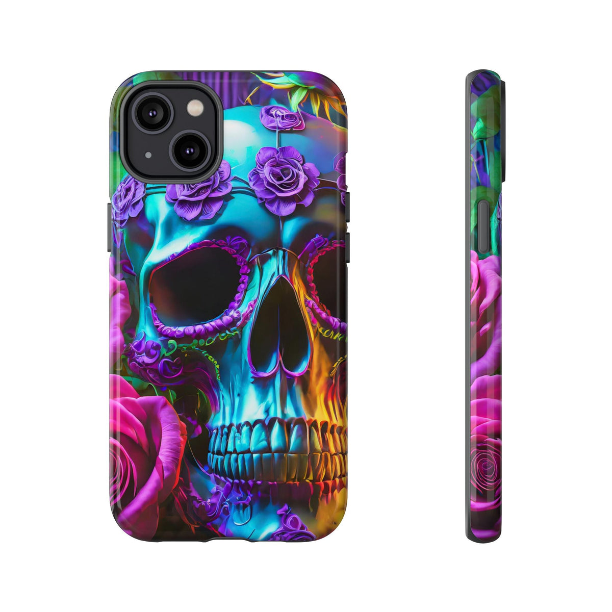 Neon Skull and Roses Vibrant Tough Phone Case
