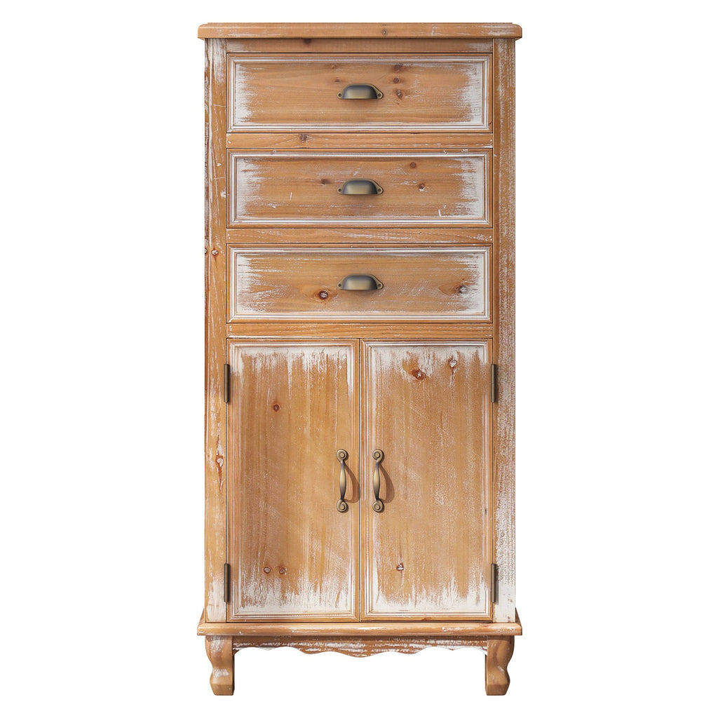 Rustic Wooden Storage Cabinet with Decorative Cutout Door & 3 Drawers - Distressed Wood