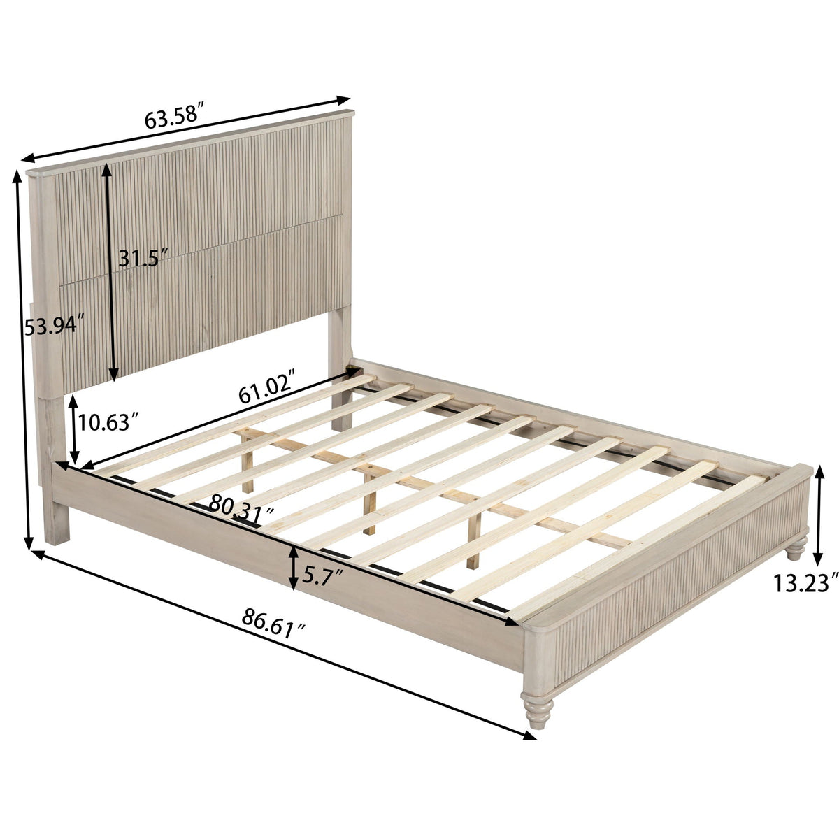 Platform Bed Frame with Tall Headboard - Solid Wood, Queen & King Sizes