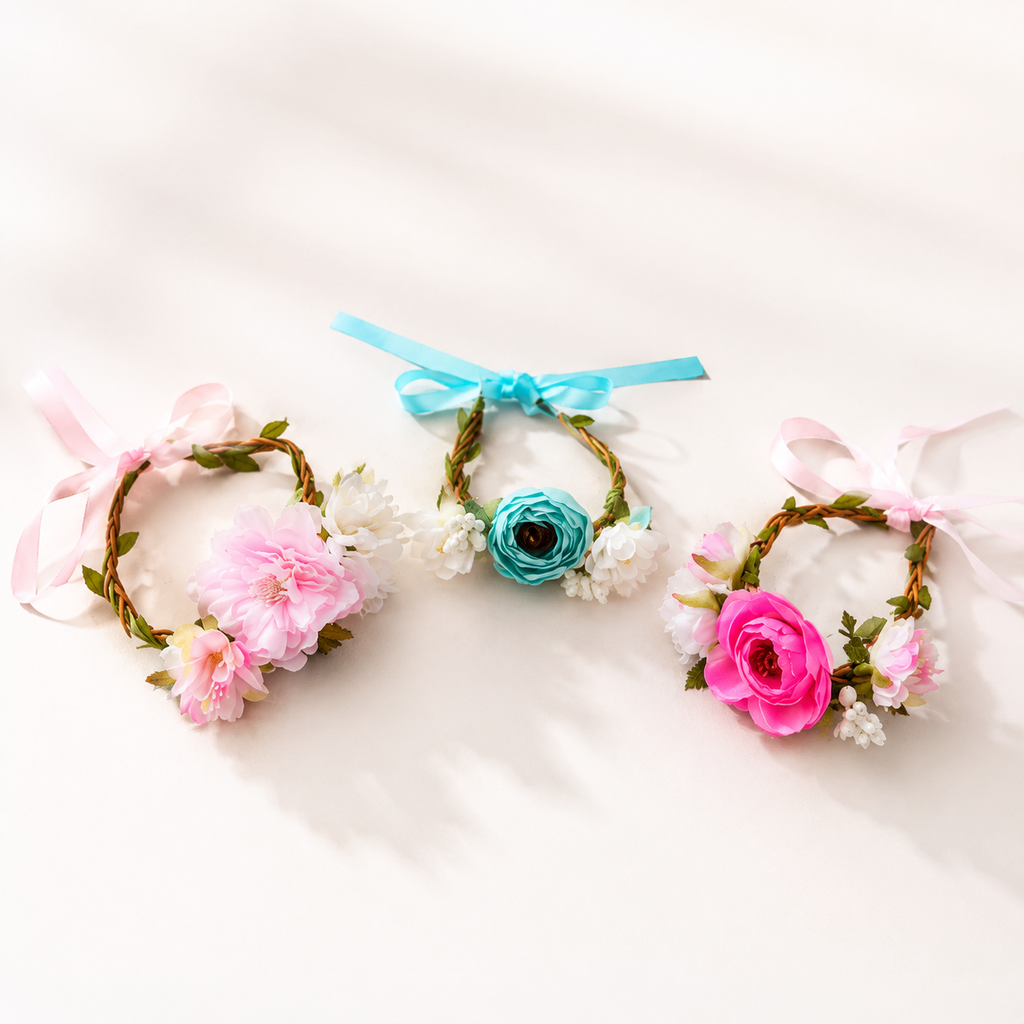 Floral Crown Pet Headpiece with Ribbon Ties