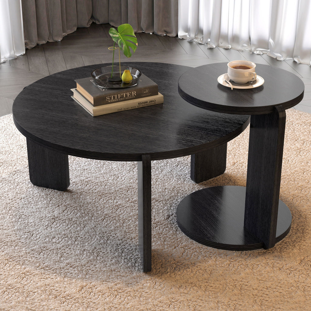 Round Coffee & End Table Set with Faux Marble & Wood Top - White, Black, or Dark Brown