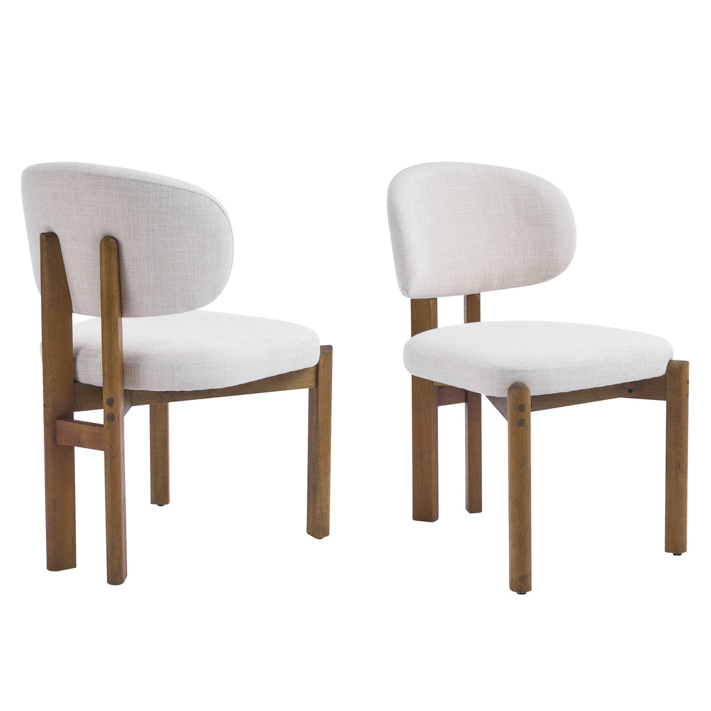Beige Upholstered Mid-Century Dining Chair with Walnut Frame - Beige
