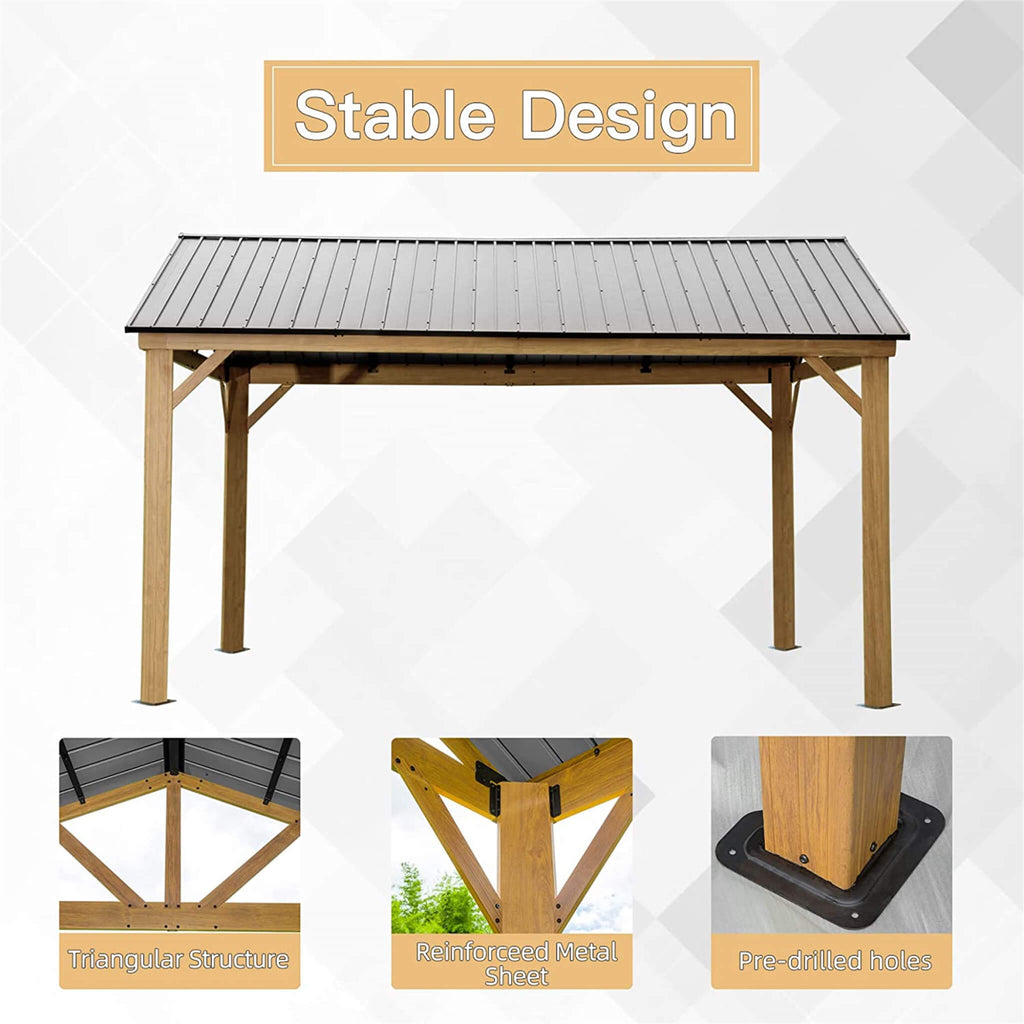 [12X14FT] Hardtop All-Weather Outdoor Gazebo With Galvanized Steel Roof (SAK83261)