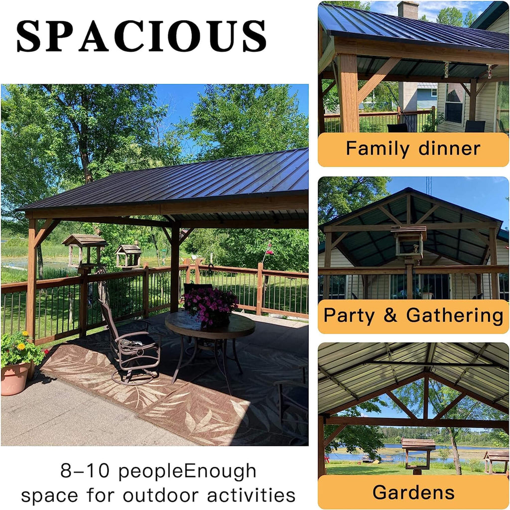 [12X14FT] Hardtop All-Weather Outdoor Gazebo With Galvanized Steel Roof (SAK83261)