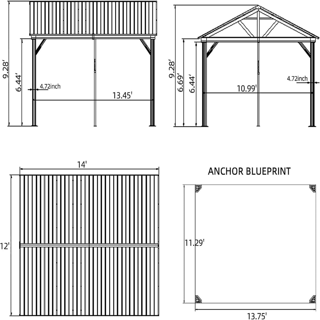 [12X14FT] Hardtop All-Weather Outdoor Gazebo With Galvanized Steel Roof (SAK83261)