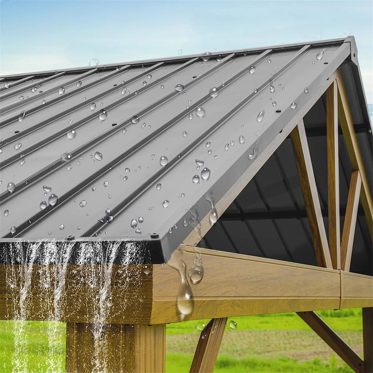 [12X14FT] Hardtop All-Weather Outdoor Gazebo With Galvanized Steel Roof (SAK83261)
