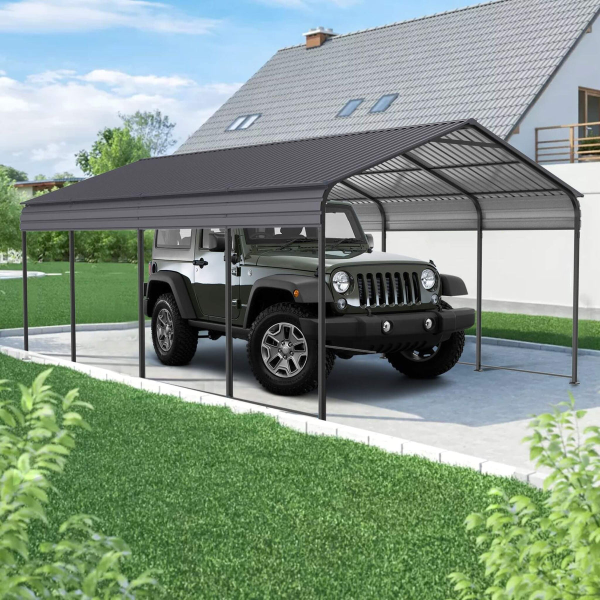 [12X20FT] Heavy-Duty Metal Carport With Galvanized Steel Roof For Car, Boats And Trucks, Gray (SAK95562)