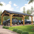 [12X24FT] Large Heavy-Duty Outdoor Cedar Wood Hardtop Carport With Galvanized Steel Roof (SAK48392)