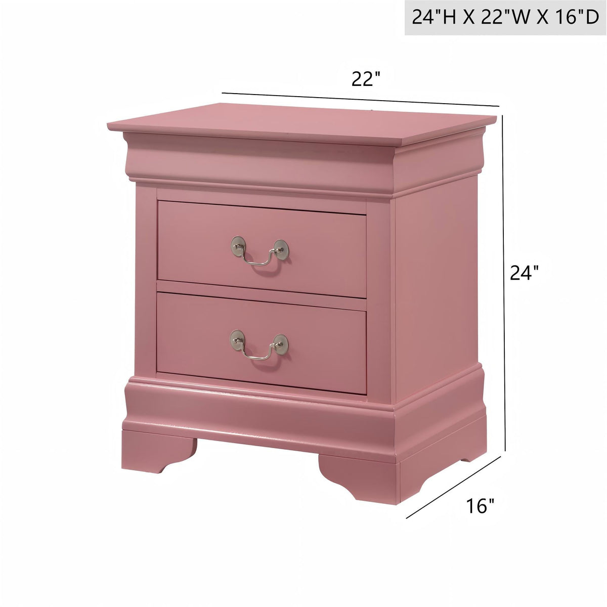 Louis Phillipe Wood Nightstand with Storage Drawers - Multiple Colors