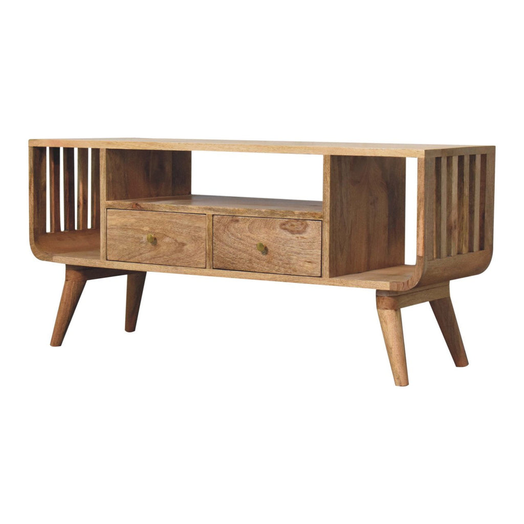 Solid Wood Nordic Media Unit with Ridged Design - Natural Oak