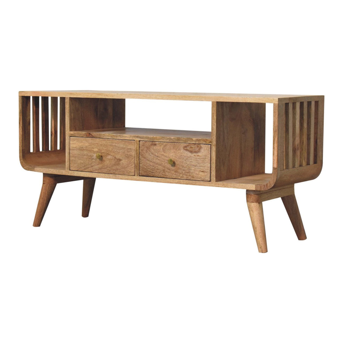 Solid Wood Nordic Media Unit with Ridged Design - Natural Oak