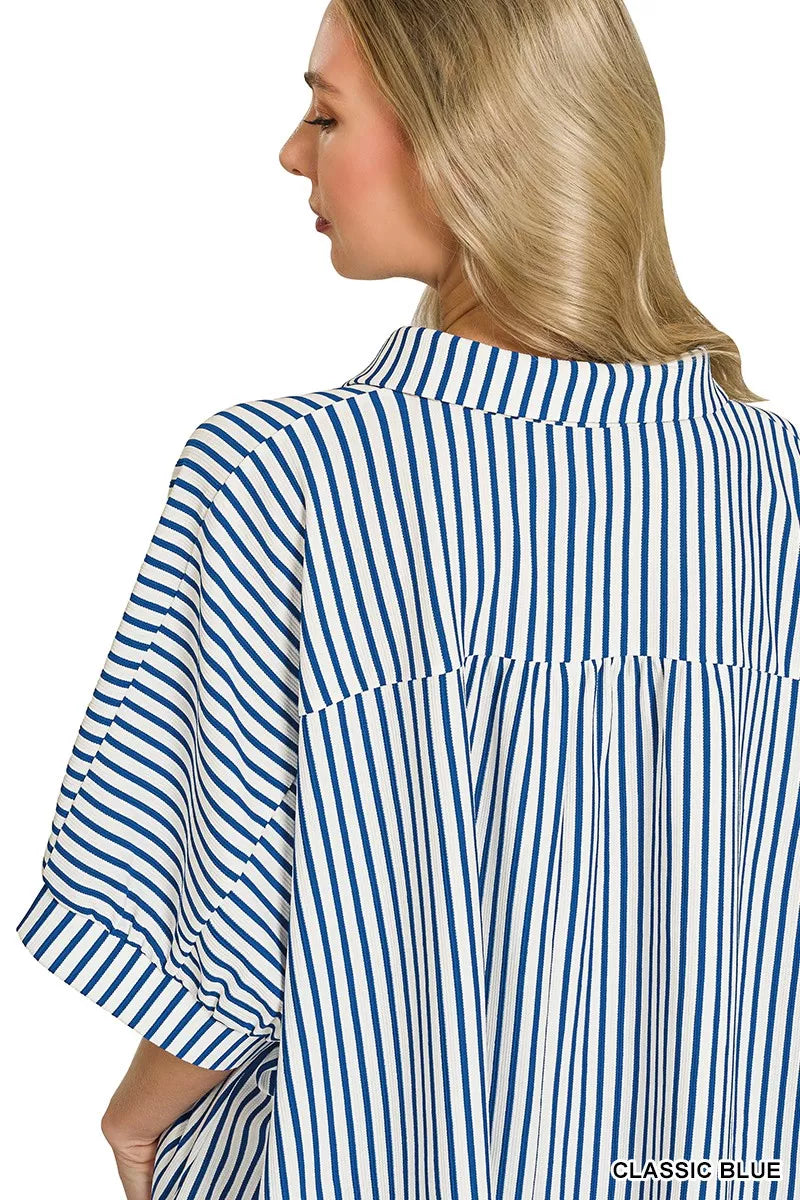 Zenana Oversized Stripe Button Down Shirt