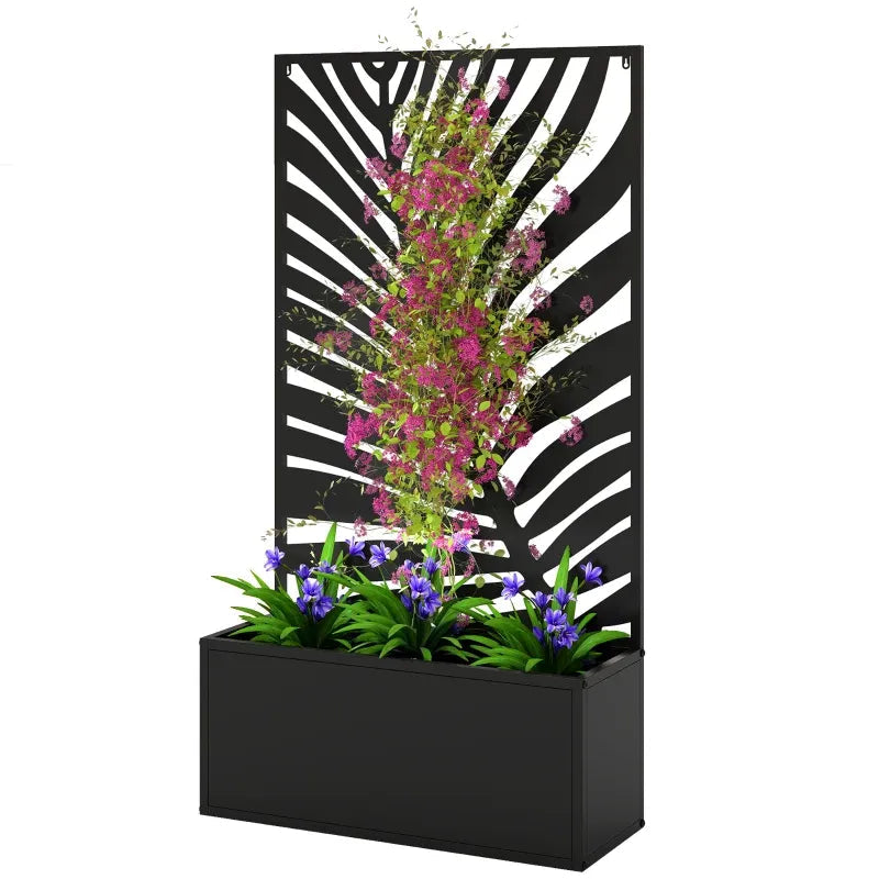 Raised Metal Planter Bed with Decorative Privacy Panel - Freestanding or Wall Mounted