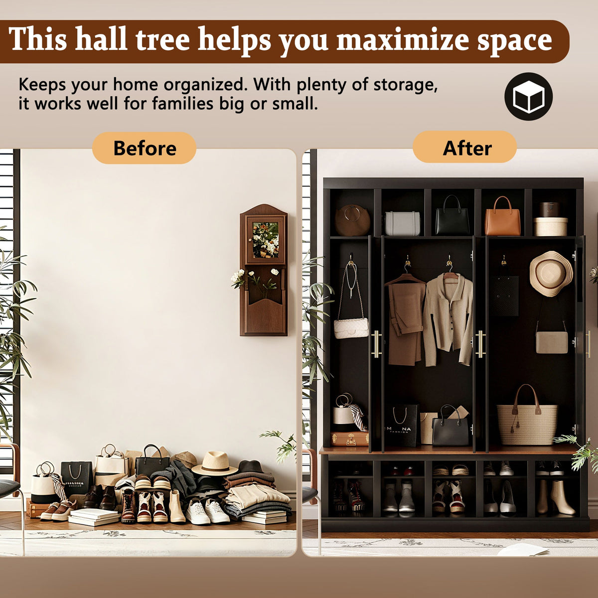 Farmhouse Entryway Storage Cabinet with Coat Closet - Black