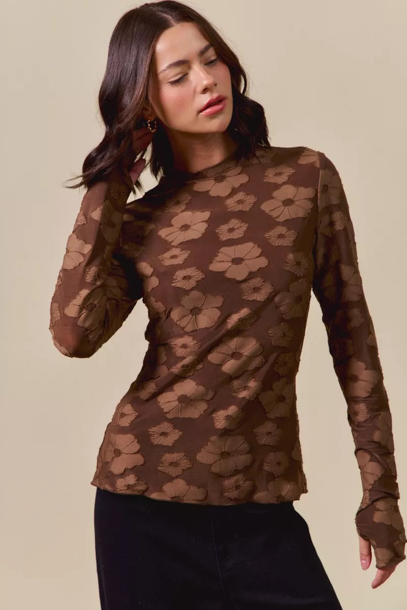 SO ME Stretched Jacquard Casual Tops with Thumb Opening
