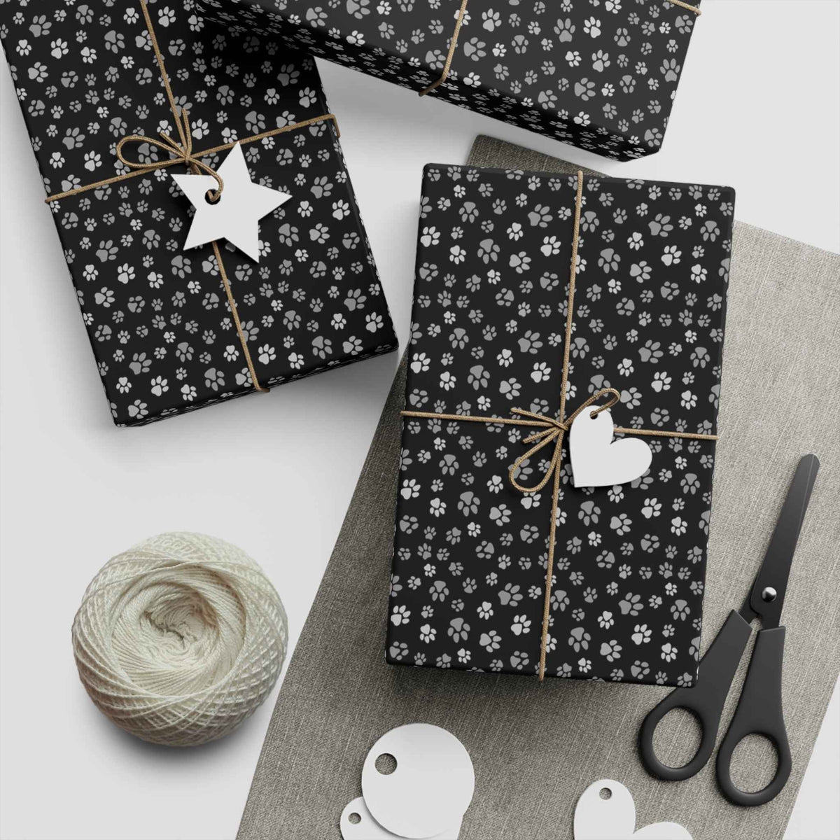 Black Paws Gift Wrapping Paper Sheets, 1pc