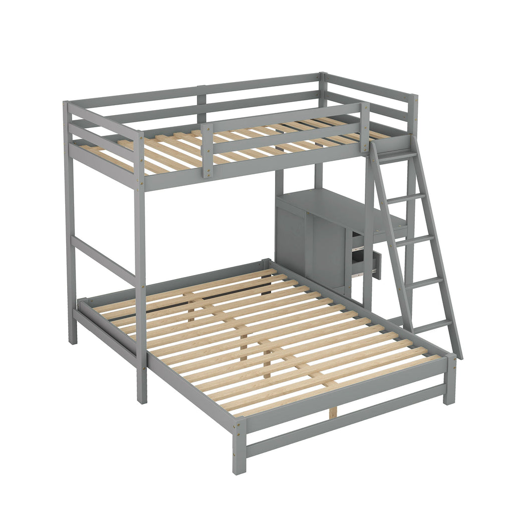 Bunk Bed with Built-In Desk and 3 Drawers - Twin over Full