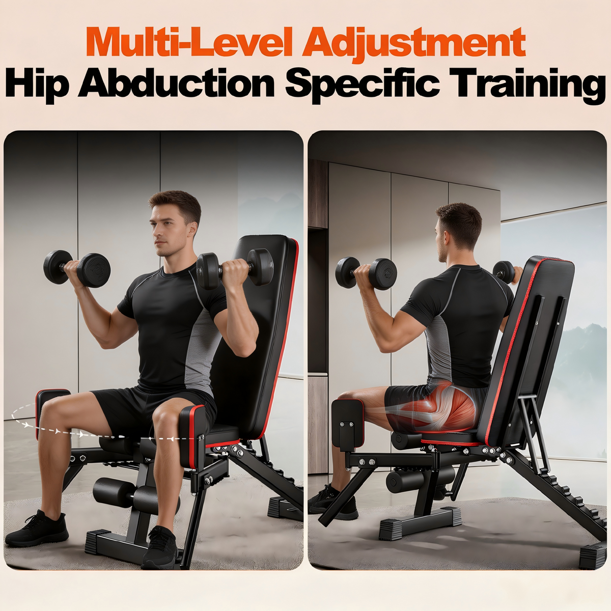 2-in-1 Weight Bench with Hip Abduction - Home Gym
