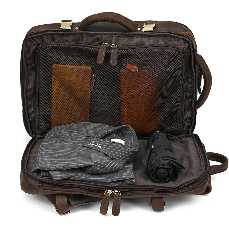 Full Grain Leather Travel Backpack Mens Large Leather Backpack Laptop Backpack Convertible Handbag
