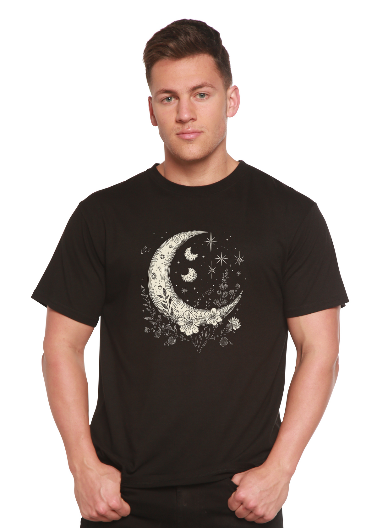 Moons and Stars Boho Flowers Vintage Unisex Bamboo/Cotton Graphic T-Shirt