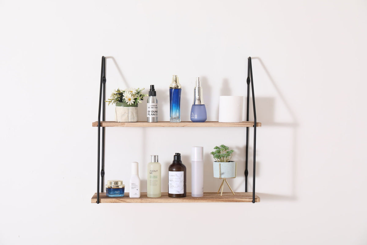 Light Brown 5-Tier Wall Shelves with Decorative Hanging Display - Light Brown
