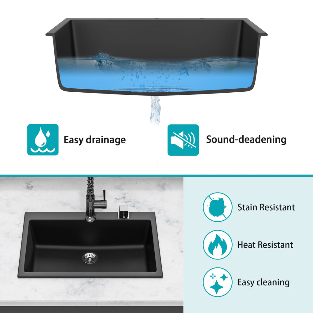 Quartz Kitchen Sink with Durable Design - Black or White