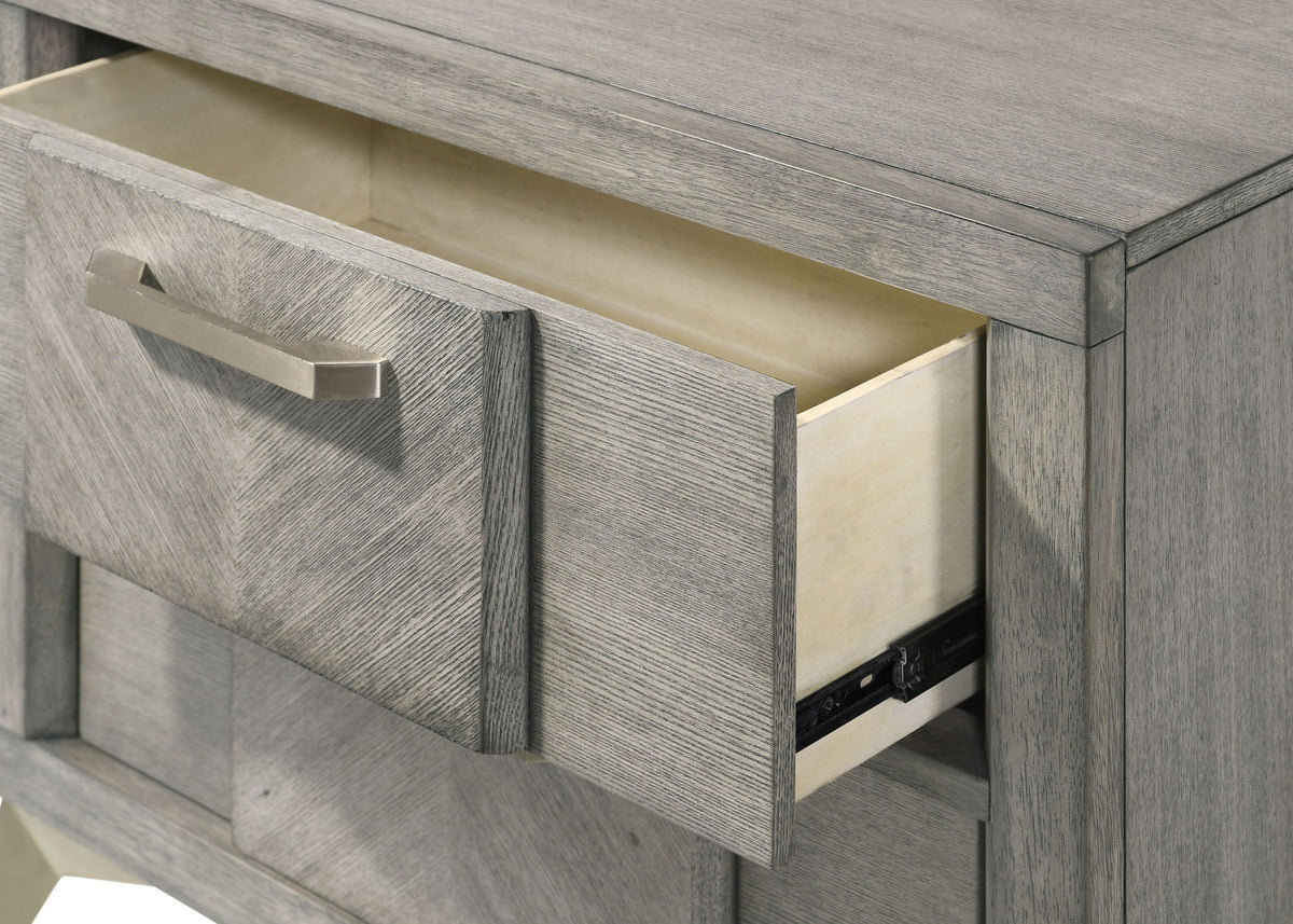 Gray 2 Drawer Nightstand with Bookmatched Veneers and USB Port