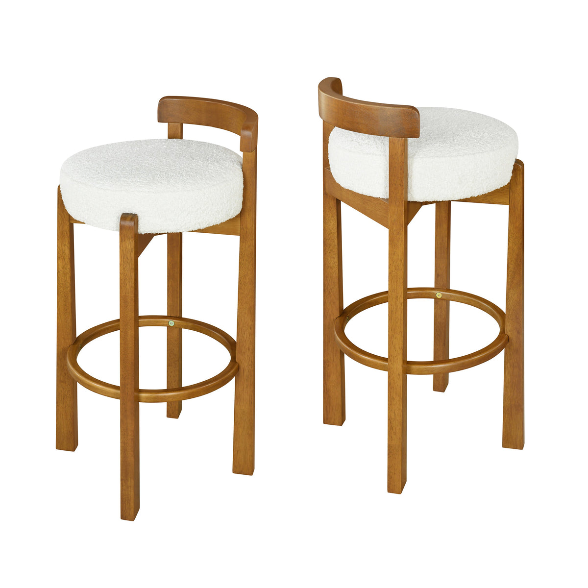 Walnut Wooden Low Back Barstool with Padded White Seat - Walnut