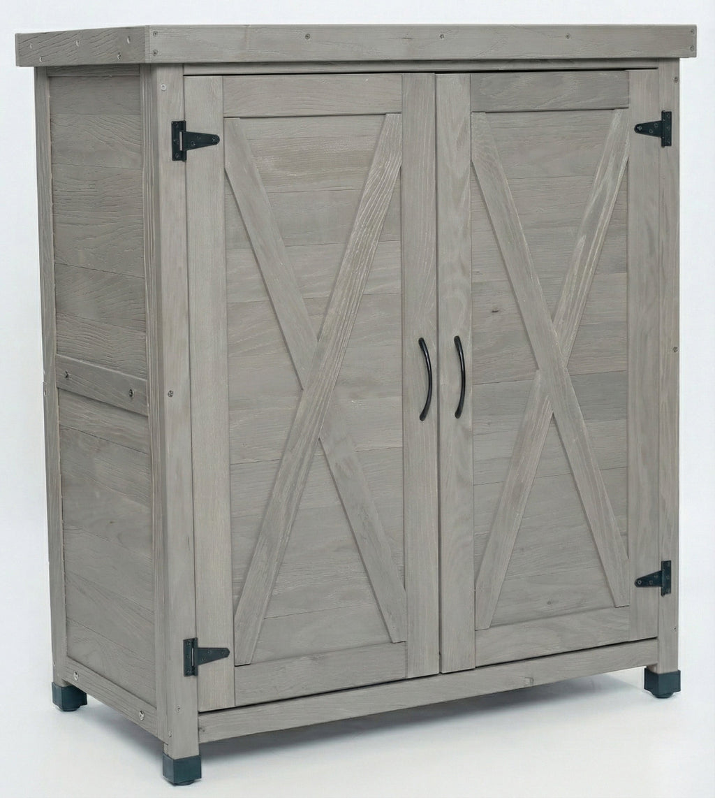 Potting Bench with Metal Top and Storage Cabinet - Solid Wood