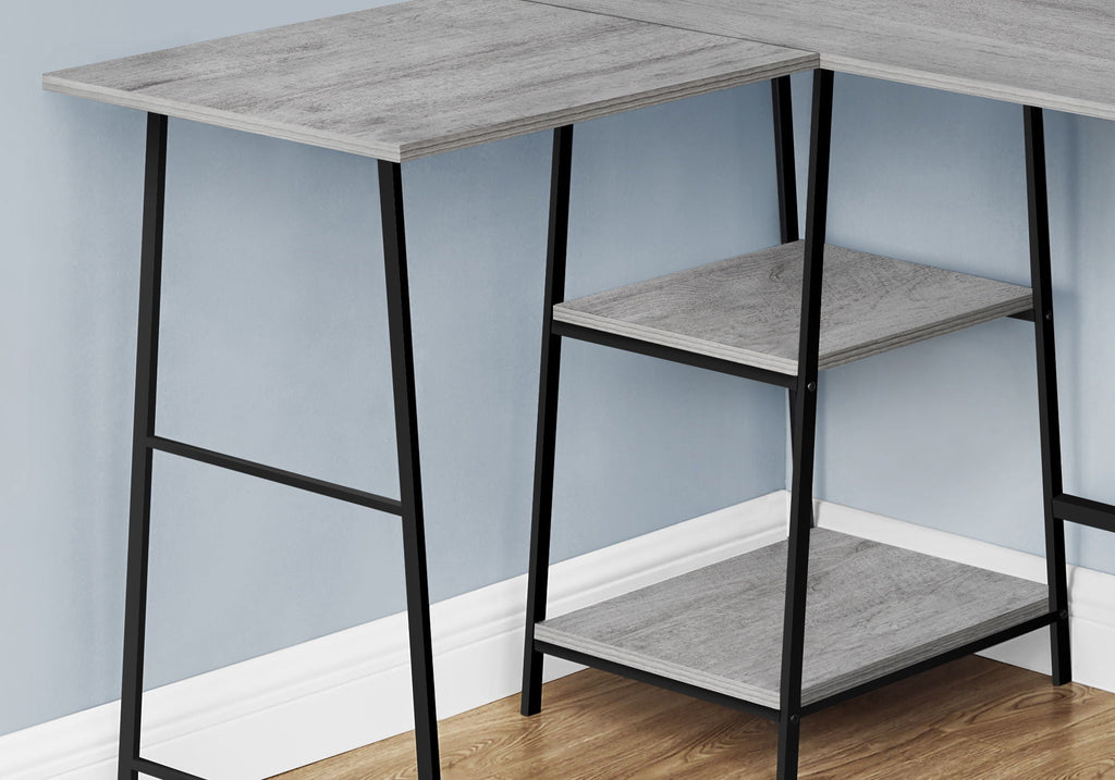 L-Shape Corner Computer Desk with Storage Shelves - Modern Wood & Metal - Light Brown, Gray, Dark Brown
