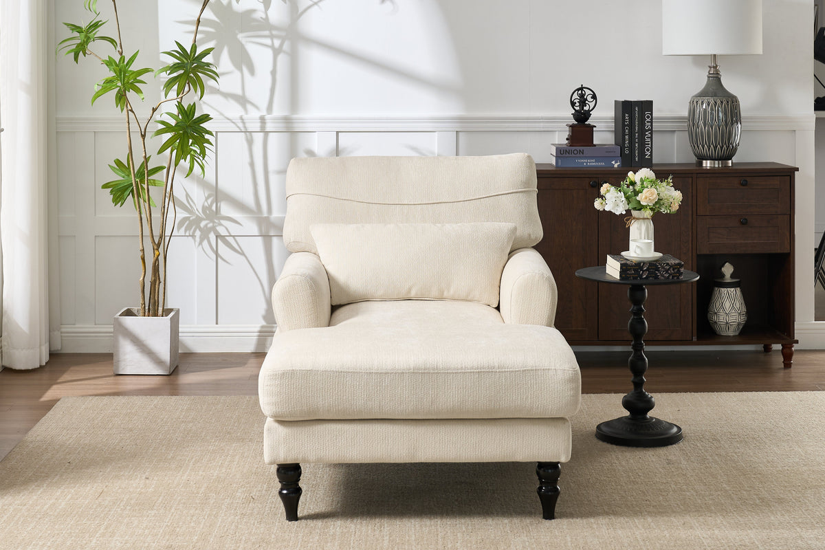 Modern Chaise Lounge with Upholstered Recliner - White