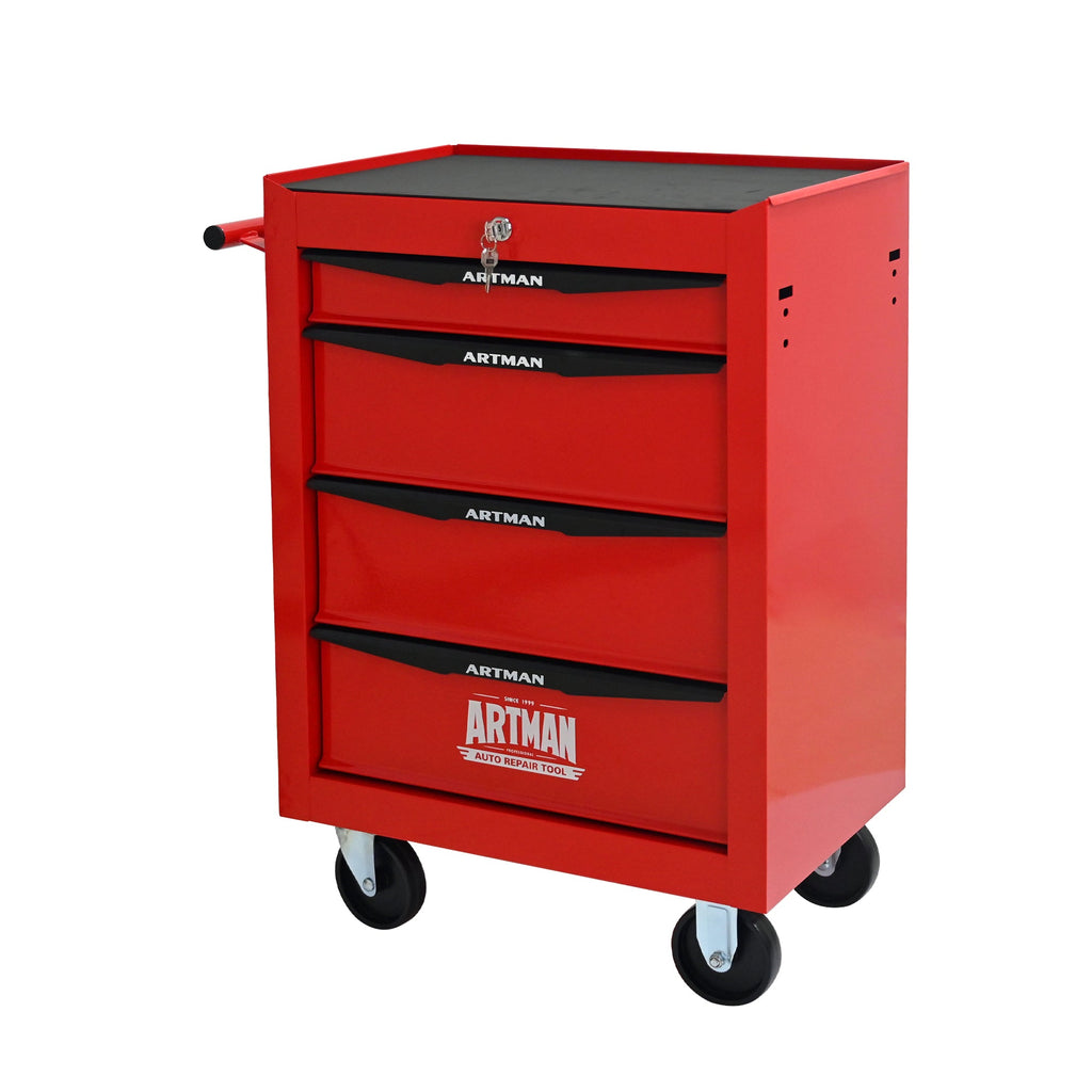 Rolling Metal Tool Chest with 4 Drawers - Red & Black