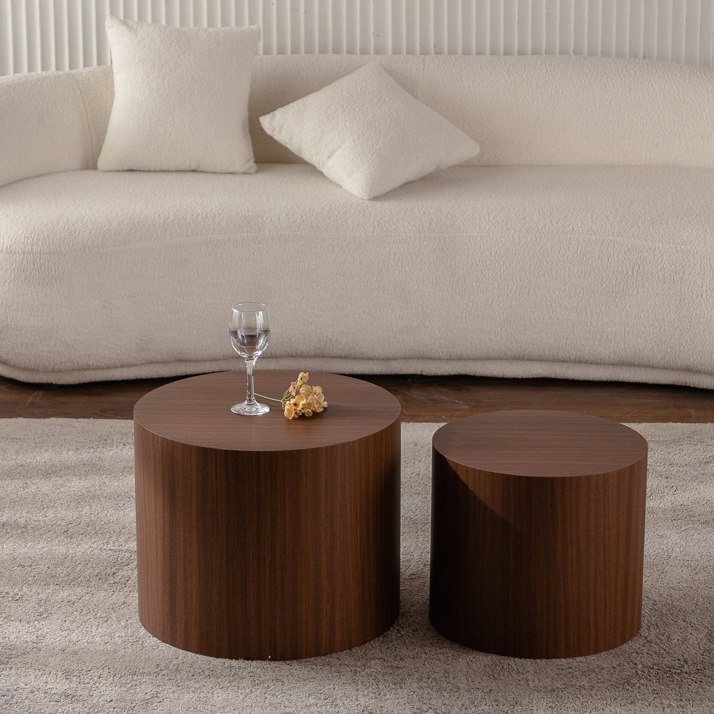 Nesting Coffee Table Set of 2 Round Wooden Tables with Space-Saving Design - Multiple Colors