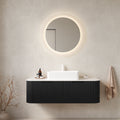 48" Bathroom Vanity with Ceramic Sink and Floating Striped Cabinet - Light Wood