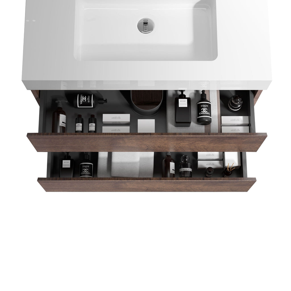 Alice Wall-Mounted Bathroom Vanity with Integrated Sink - Black or White