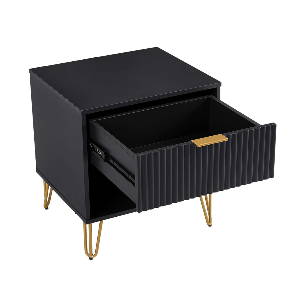 Modern Nightstand with Fluted Drawer and Metal Handles - Multiple Colors