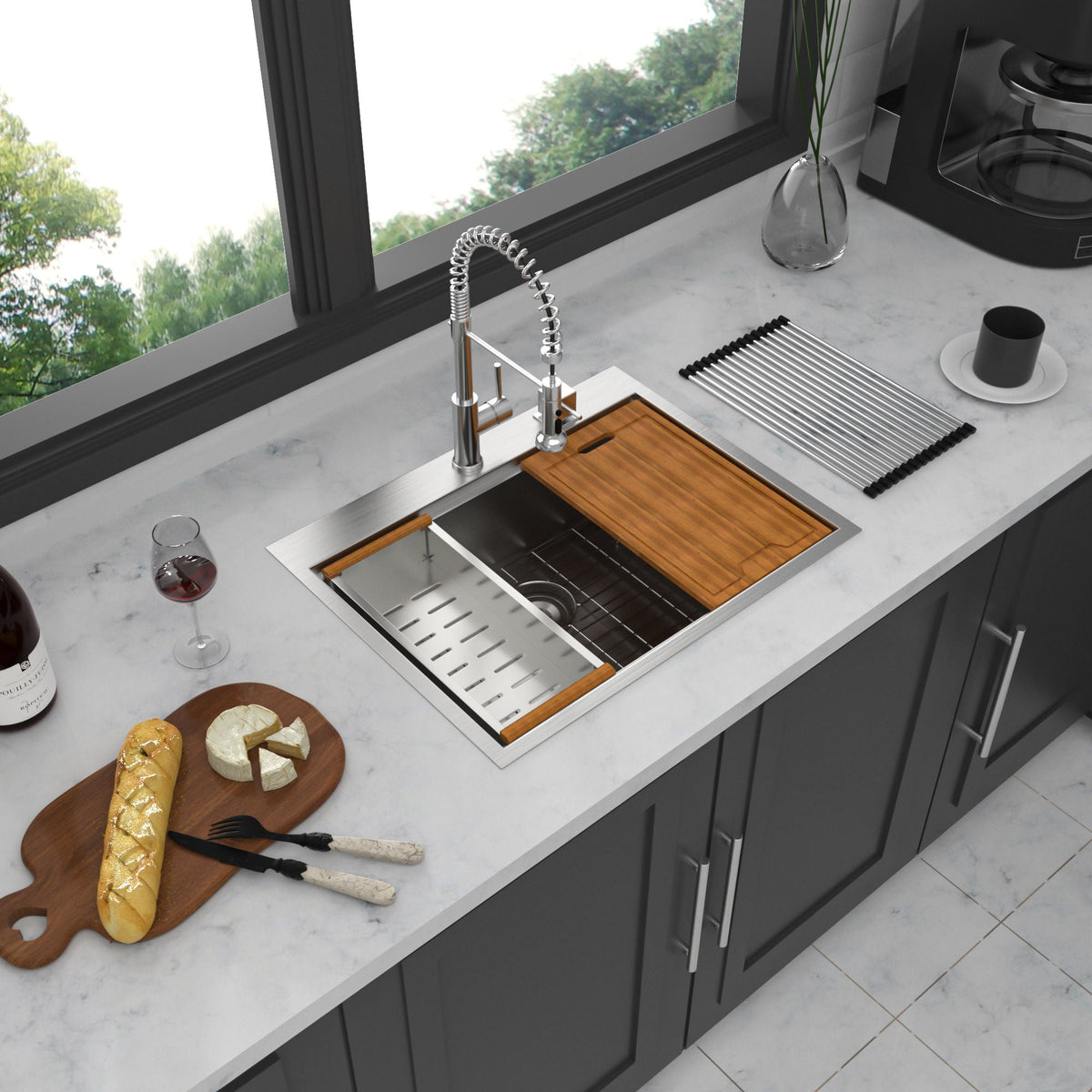 Stainless Steel Drop In Kitchen Sink with Workstation - Gray or Gold