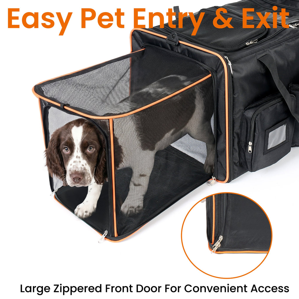 2 in 1 Large Cat Carrier with Rolling Wheels and Expandable Design - Black