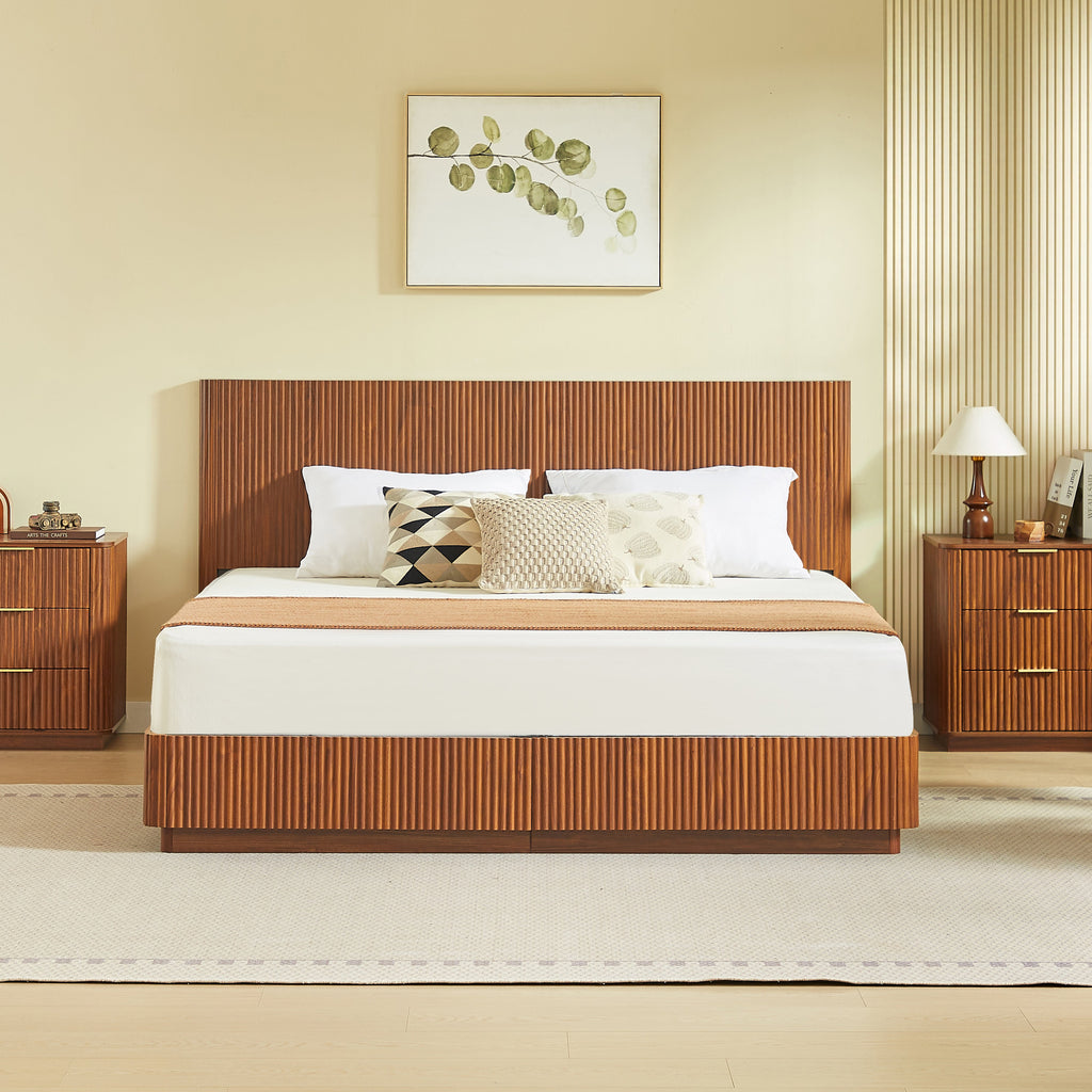 King Size Bed Frame with LED Lights - Walnut