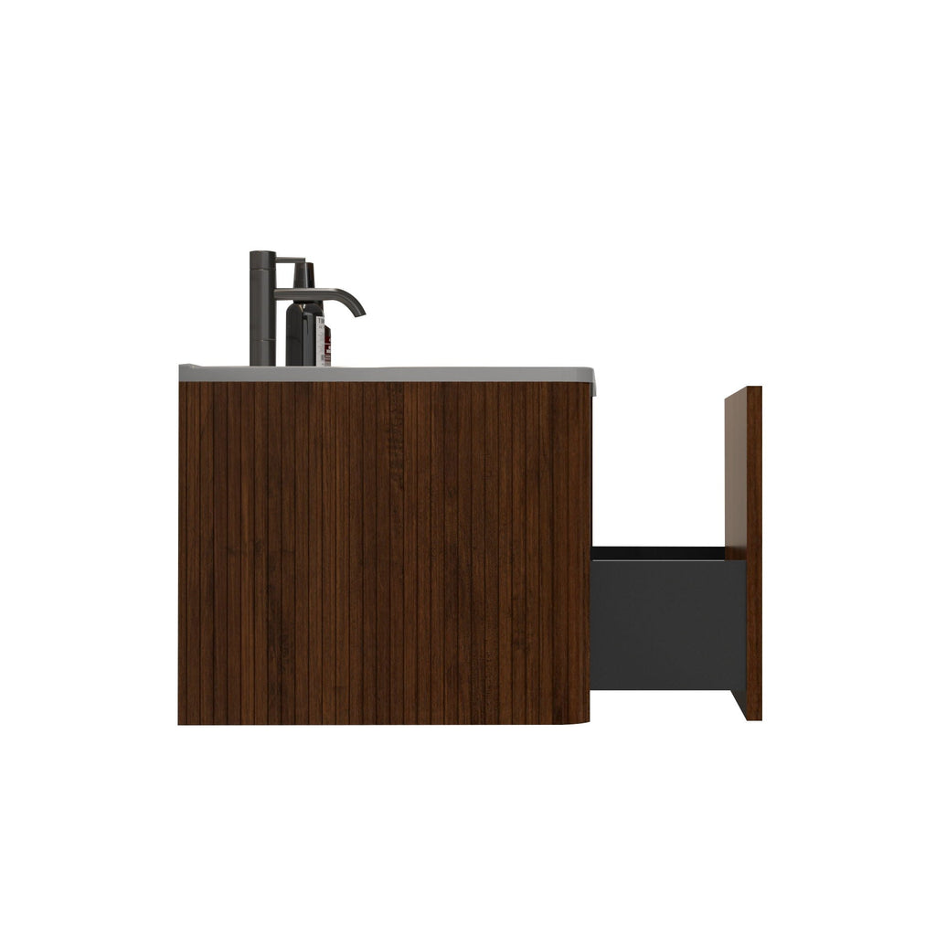 Striped Bathroom Vanity with Ceramic Sink - Wall Mounted, Floating, Curved Safety Edges
