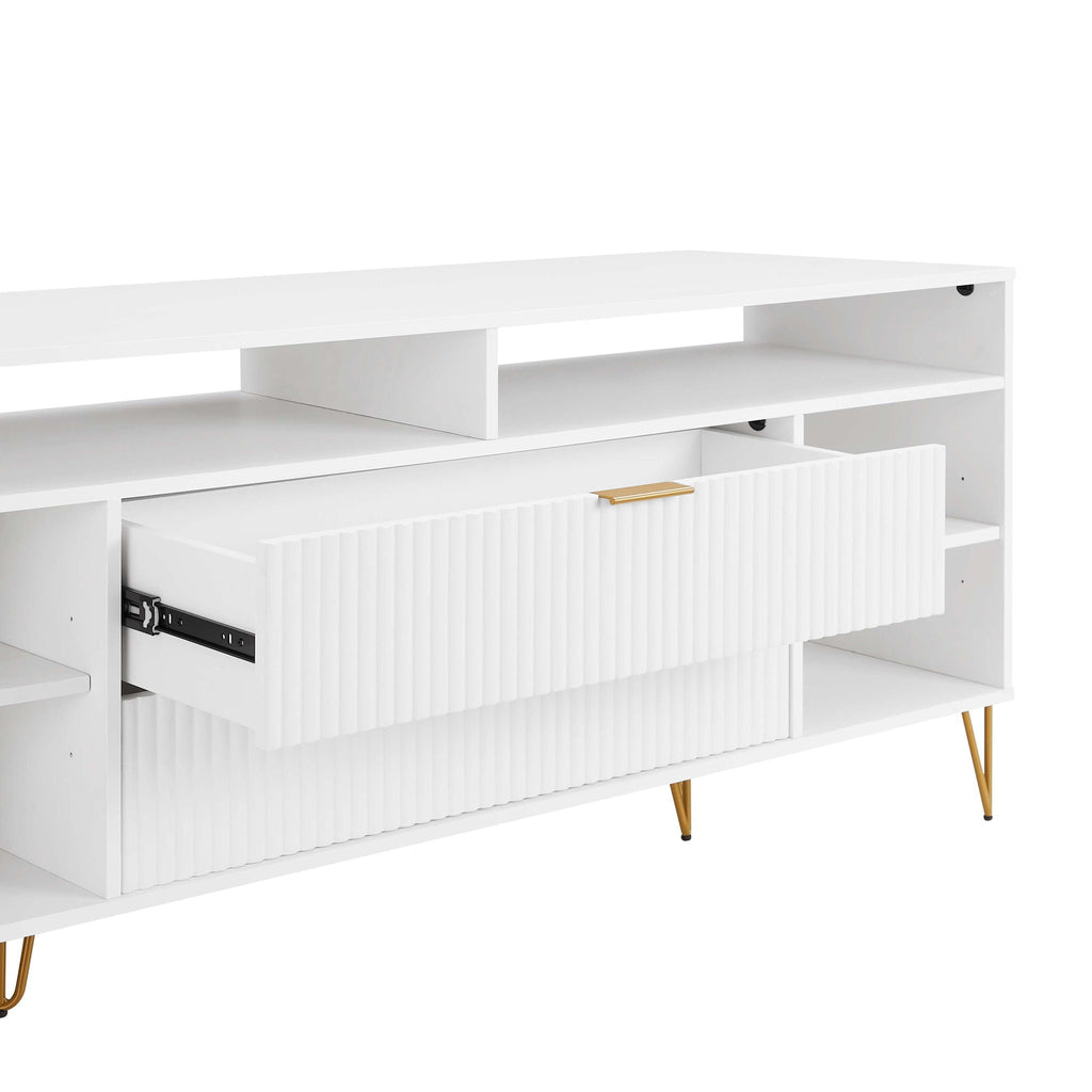 Fluted TV Stand with Storage and Metal Legs - Multiple Colors