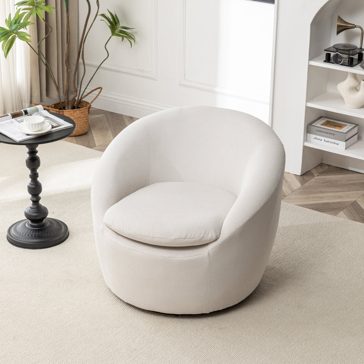 Winnie Modern Teddy Fabric Barrel Chair with 360° Swivel - Beige